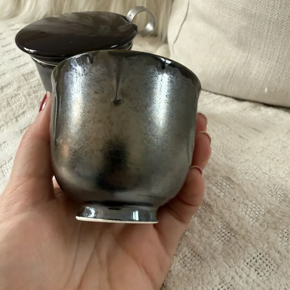 Teavana Japanese Tea Cup Set of 2 Bronze Oil Slick Metallic Ibushi Smoky Japan